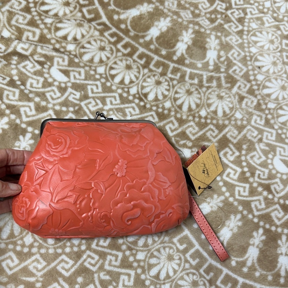 Patricia Nash Embossed Coral Wristlet